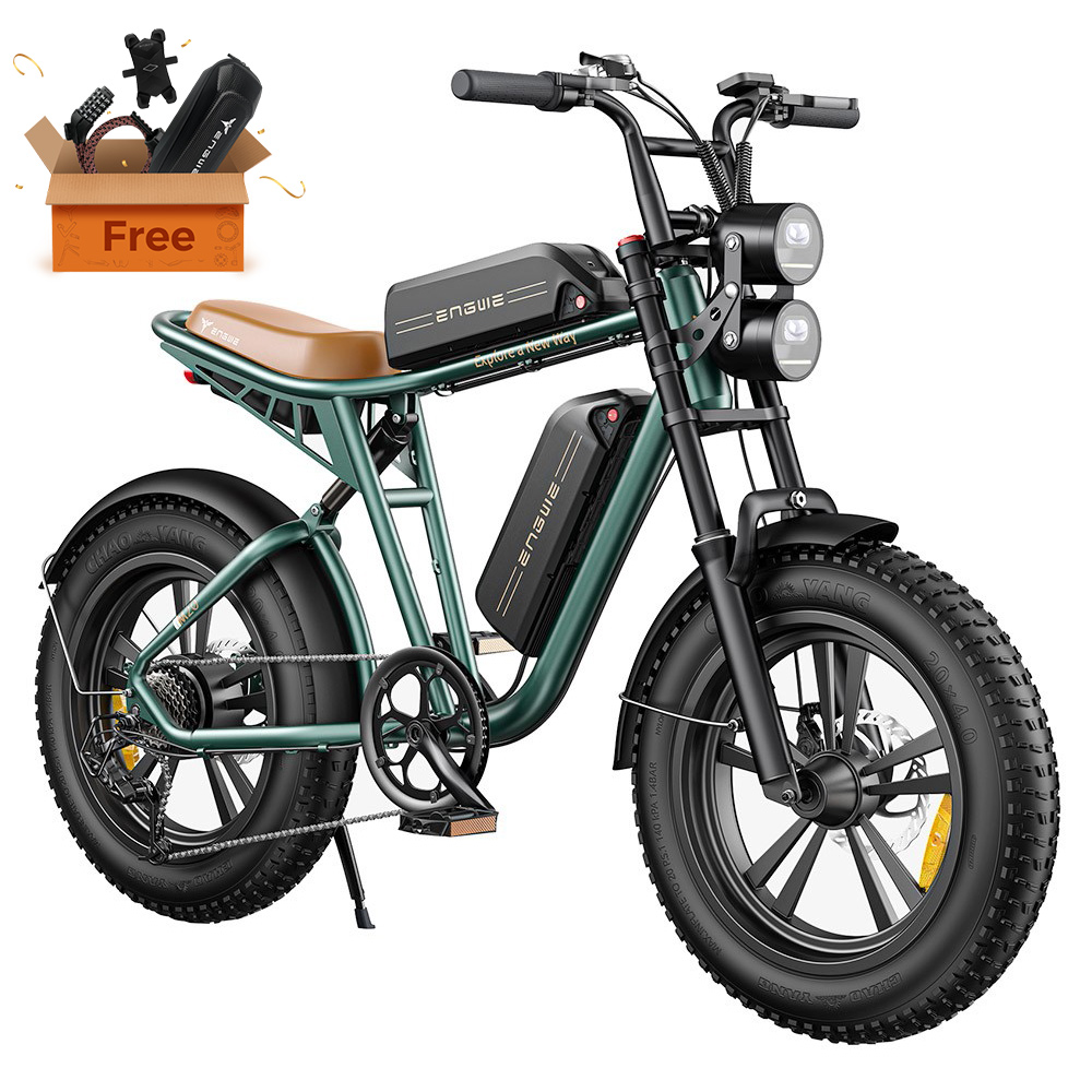 

ENGWE M20 Dual Battery Mountain E-Bike 20*4.0 Inch Fat Tires 750W Brushless Motor 45Km/h Max Speed 48V 2*13Ah Batteries Front & Rear Disc Brakes Shimano 7-Speed Gear - Green