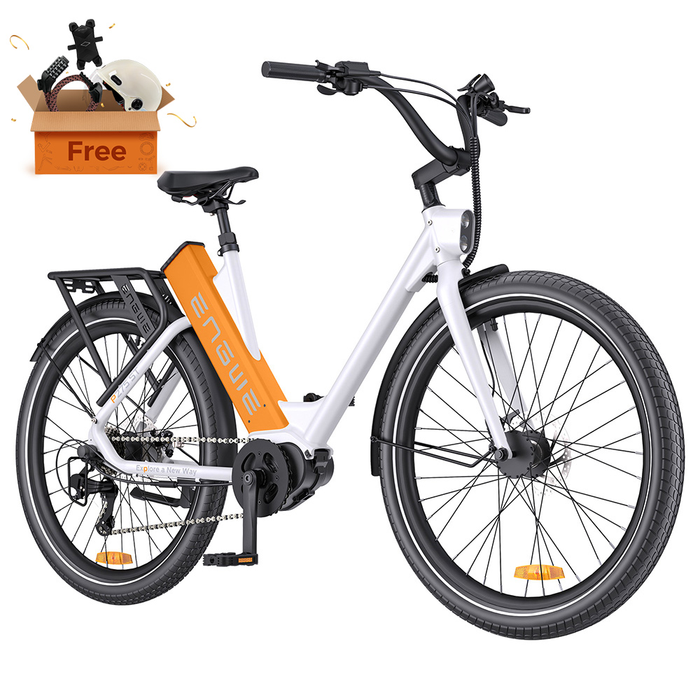

ENGWE P275 ST Urban Electric Bike, 250W Brushless Mid-drive Torque Sensor Motor, 36V 19.2Ah Removable Battery, 260km Max Range, Hydraulic Disc Brake, 27.5'' Spoke Tires, SHIMANO 9-speed - White Orange