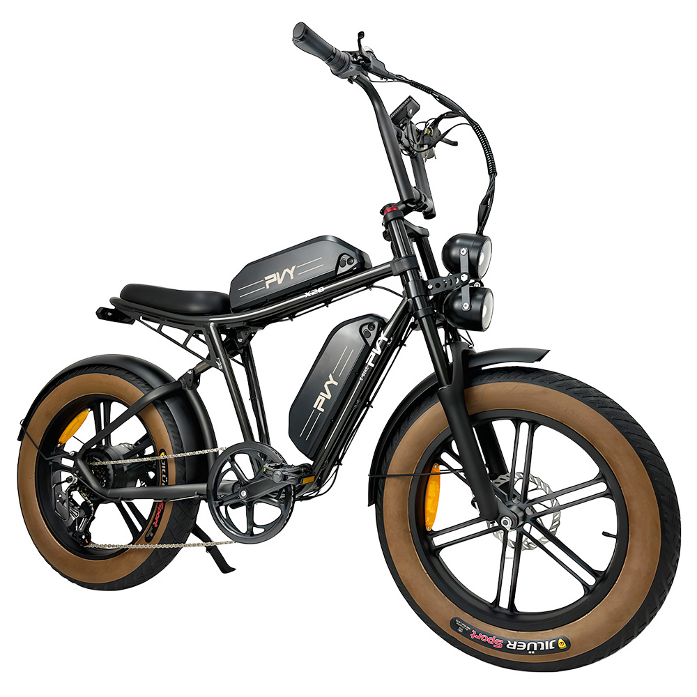 PVY X20 Electric Bike, 1000W Motor, 48V 30Ah Dual-battery, 20*4.0'' Fat Tire, 50km/h Max Speed, 200km Max Range, Hydraulic Disc Brake, Suspension Fork, SHIMANO 7-speed, LCD Display - Black