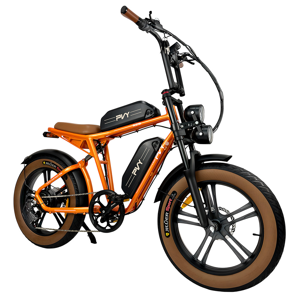 PVY X20 Electric Bike, 1000W Motor, 48V 30Ah Dual-battery, 20*4.0'' Fat Tire, 50km/h Max Speed, 200km Max Range, Hydraulic Disc Brake, Suspension Fork, SHIMANO 7-speed, LCD Display - Orange