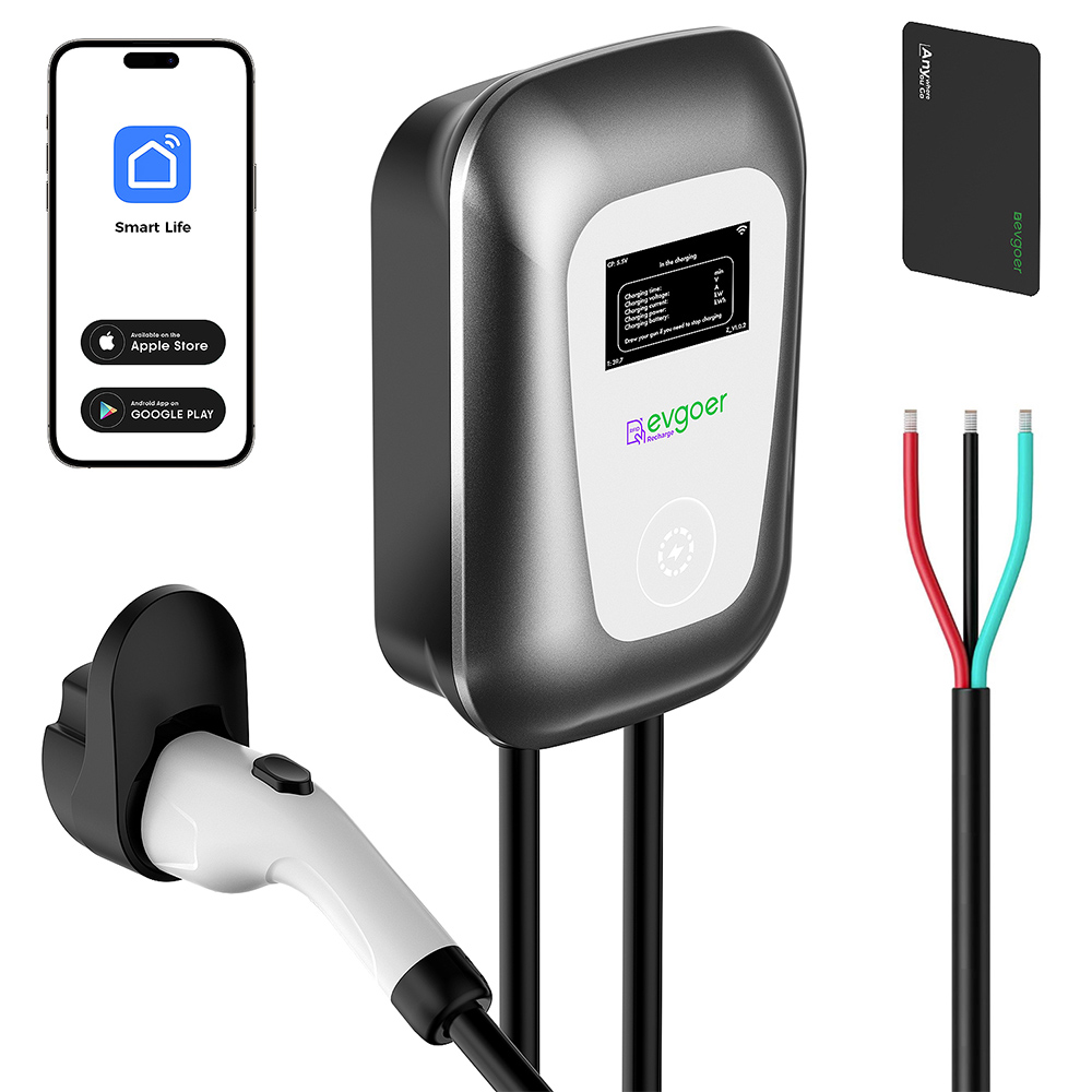 EG Evgoer Level 2 EV Charger, Hardwired 240V 50Amps, 23FT Charger Cable, Adjustable Current Schedule Time, for All J1772 Electric Cars