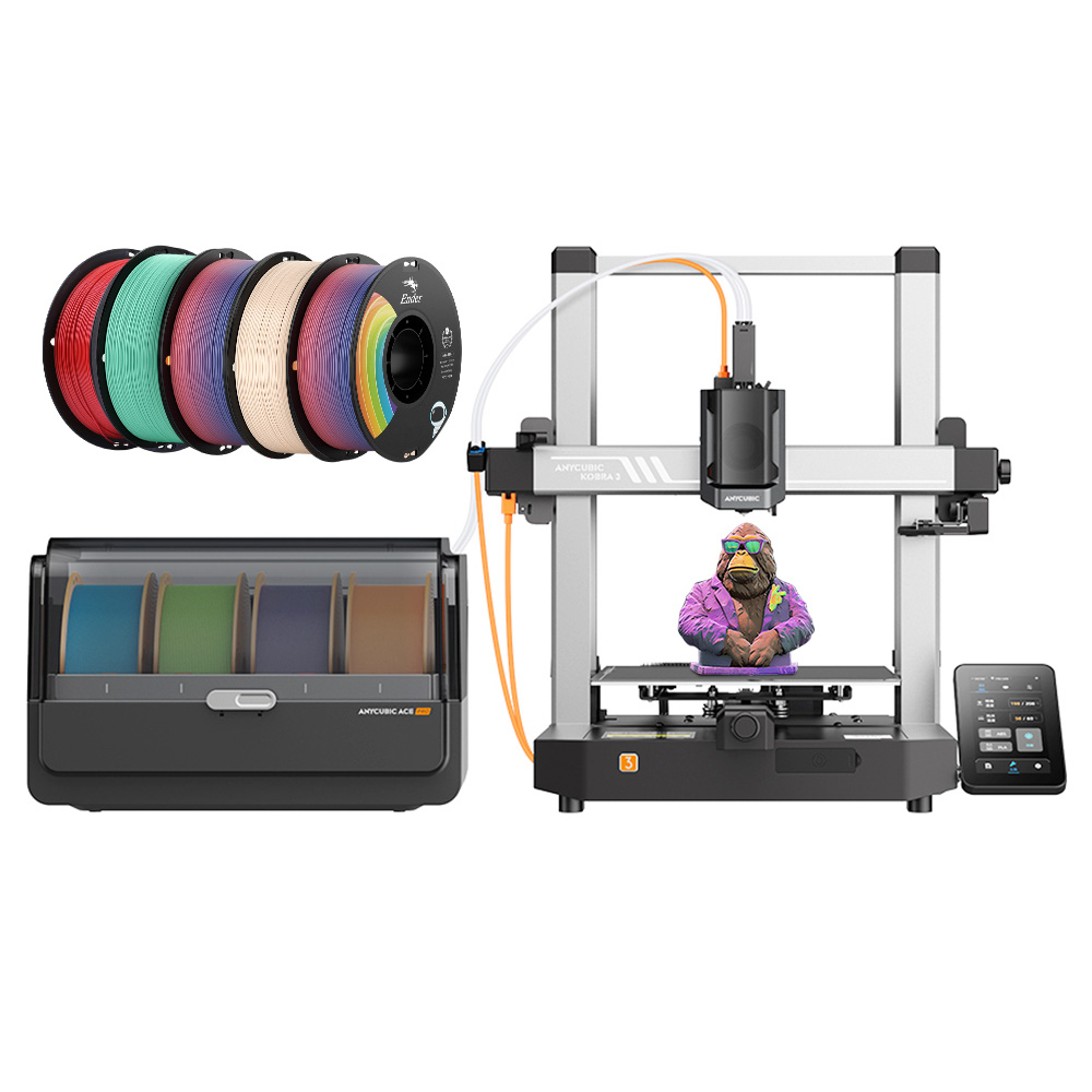 Anycubic Kobra 3 3D Printer with ACE Pro Combo + 5kg Creality Ender-PLA+ Filament - 2kg Rainbow + 1kg Beige/Red/Green