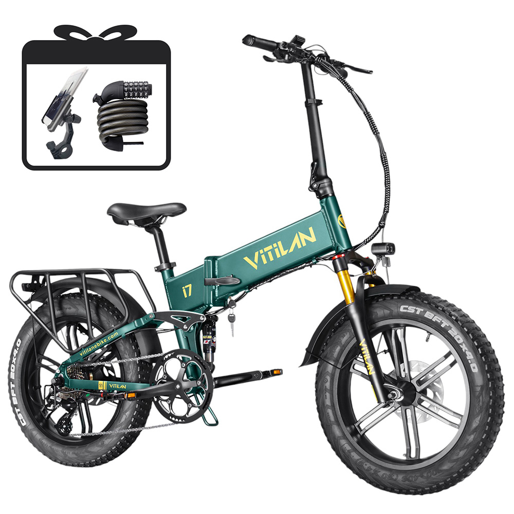 

Vitilan I7 Pro 3.0 Electric Bike, 750W Motor, 48V 20Ah Battery, 20*4.0-inch Fat Tire, 45km/h Max Speed, 110km Max Range, Hydraulic Disc Brake, Hydraulic Suspension Rear Shock, Air Suspension Front Fork, Shimano 8 Speed - Green