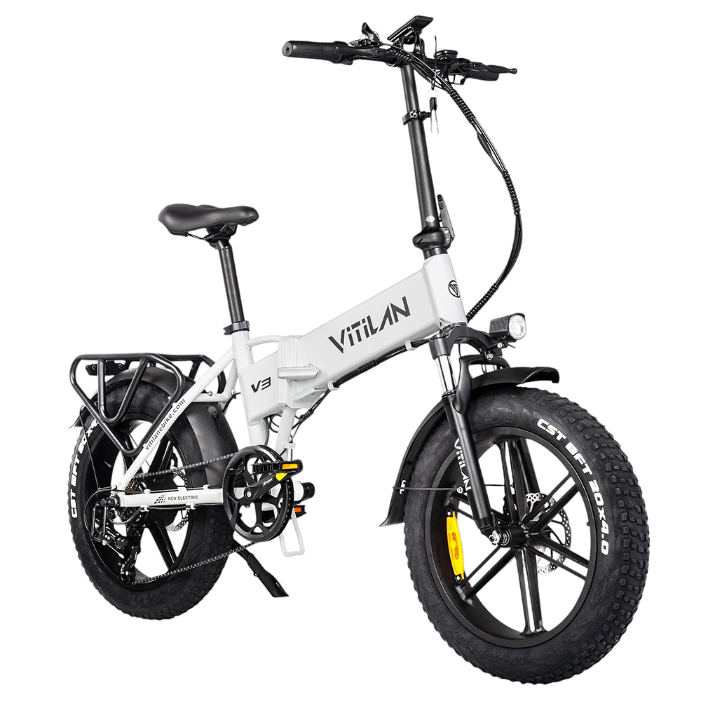 Vitilan V3 Electric Bike, 750W Brushless Motor, 48V 13Ah Battery, 20*4'' Fat Tires, 70km Range, Disc Brakes, Shimano 7 Speed, LCD Display - White