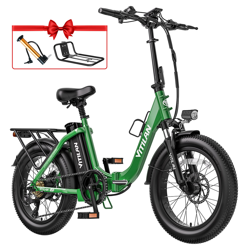 

Vitilan U3 Electric Bike, 750W Motor, 48V 13AH Battery, 20*3.0-inch Tires, 45km/h Max Speed, 65km Max Range, Mechanical Disc Brake, Suspension Front Fork, Shimano 7 Speed, LCD Display - Green