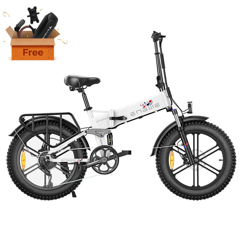 ENGWE Engine X Folding Electric Bike 20*4.0 Inch Chaoyang Off-Road Fat Tires 250W Motor E-Bike 48V 13Ah Battery 25Km/h Max Speed 100KM Range Dual Disc Brake 150KG Max Load - White
