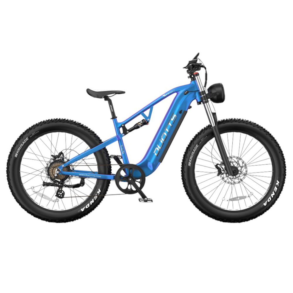 DUOTTS E26 Electric Bike, 750W Motor, 48V 20Ah Battery, 26*4.0 inch Tires, 55km/h Max Speed, 120km Max Speed, Hydraulic Disc Brakes, Front and Rear Suspension, Shimano 8-speed - Blue Purple