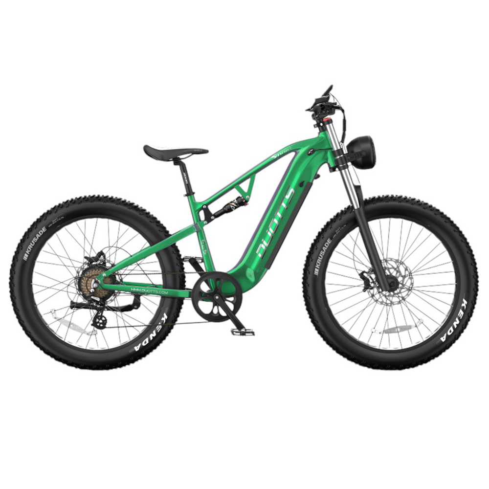 DUOTTS E26 Electric Bike, 750W Motor, 48V 20Ah Battery, 26*4.0 inch Tires, 55km/h Max Speed, 120km Max Speed, Hydraulic Disc Brakes, Front and Rear Suspension, Shimano 8-speed - Green Purple