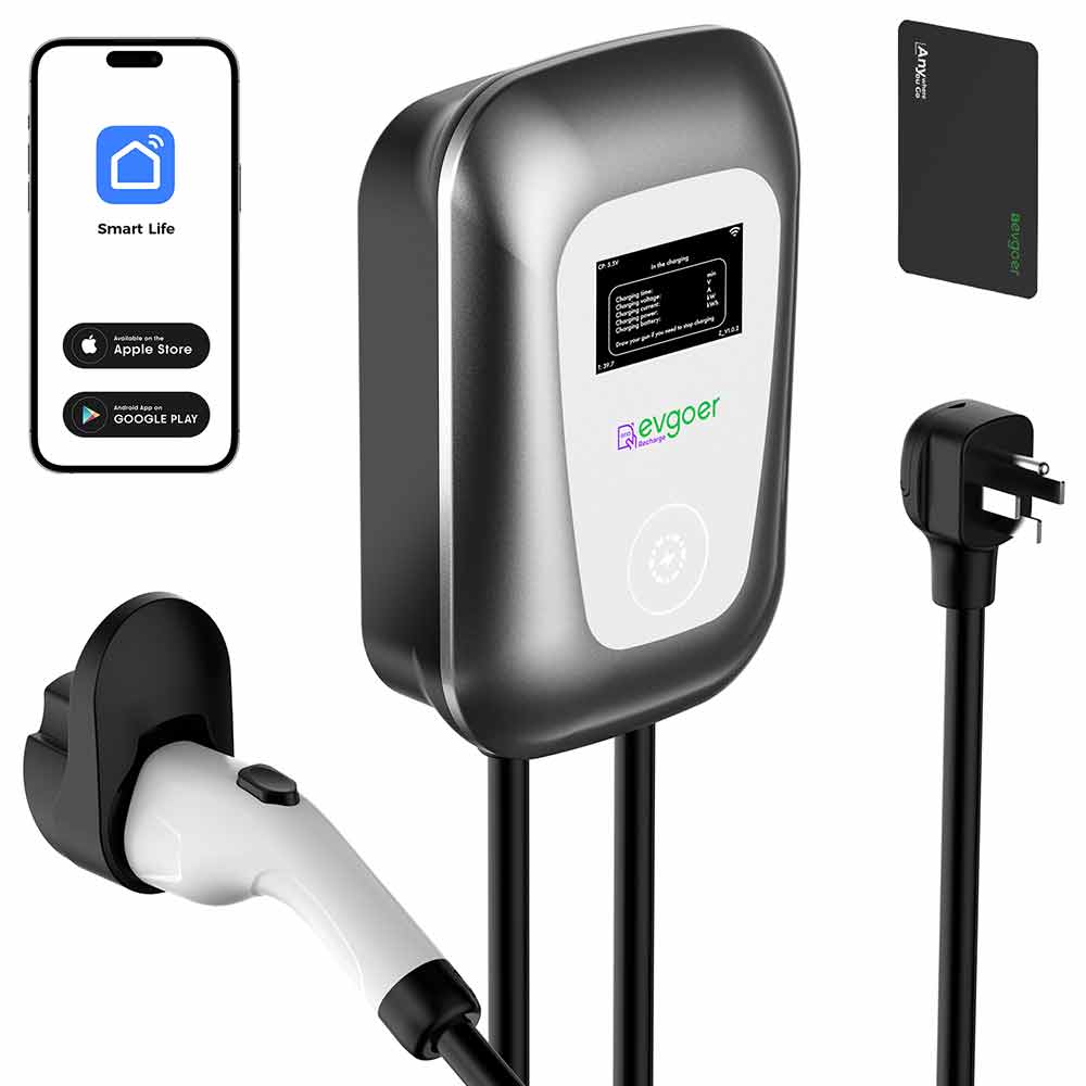 

EG Evgoer Level 2 EV Charger, with NEMA 14-50 Plug, 240V 40Amps, 23FT Charger Cable, Adjustable Current Schedule Time, for All J1772 Electric Cars