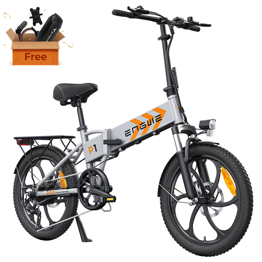 

ENGWE P1 Folding Electric Bike 20*2.3 inch Wide Tires 250W Motor 36V 13Ah Battery 25km/h, Dual Disc Brake Aluminum Alloy Body Shimano 7 Gears Max 100km Range IP54 Waterproof - White