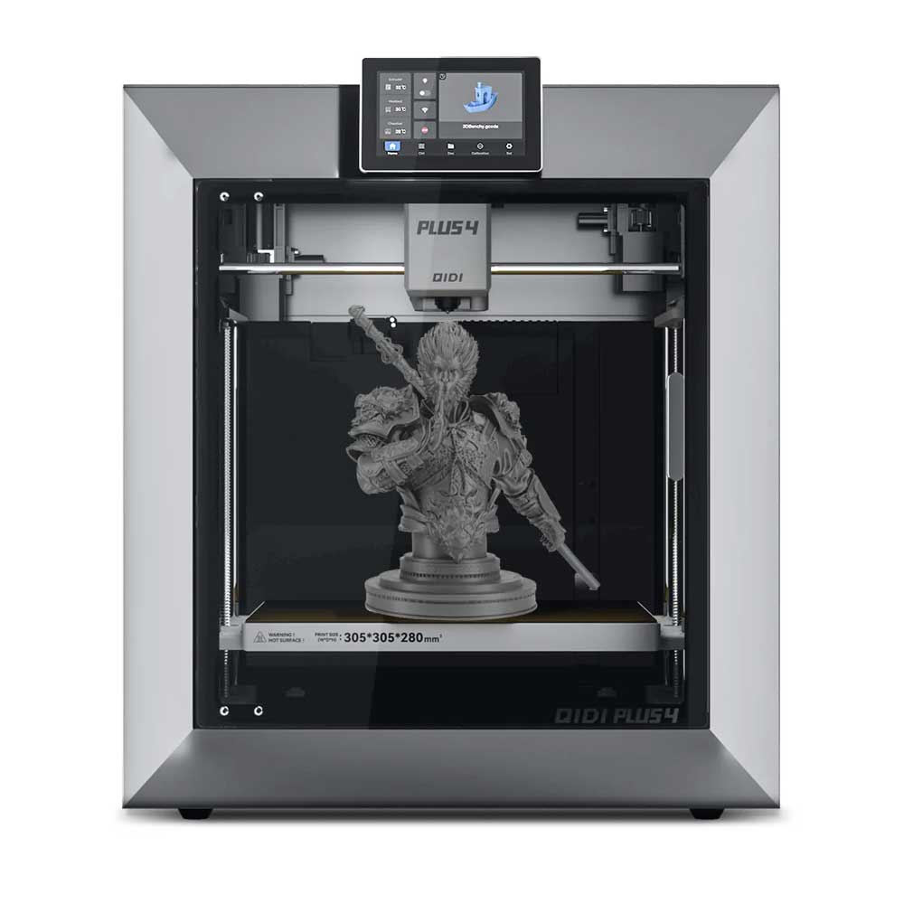 QIDI TECH PLUS4 3D Printer, 600mm/S, 370℃ High-temp Printing,65℃ Active Heated Chamber,305*305*280mm, 5in Touchscreen, 1080P Camera, Multi-metal Composite Nozzle, Dual-layer Insulation, Supports Multi-color System, Remote Control, Klipper V0.12.0