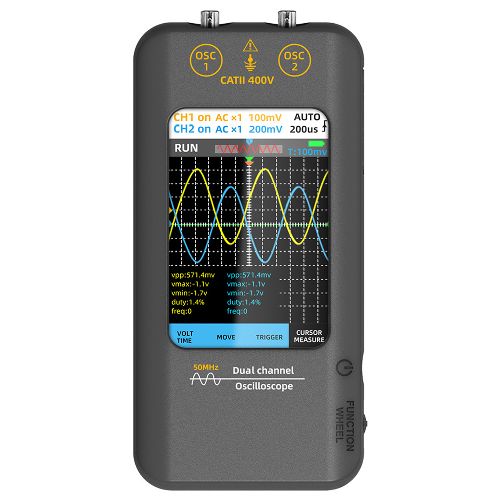 BSIDE O2 Dual Channel Oscilloscope, 50MHz Bandwidth, Real-time Sampling Rate 250MSa/s, 3.98-inch TFT LCD Display, 7 Signal Waveforms