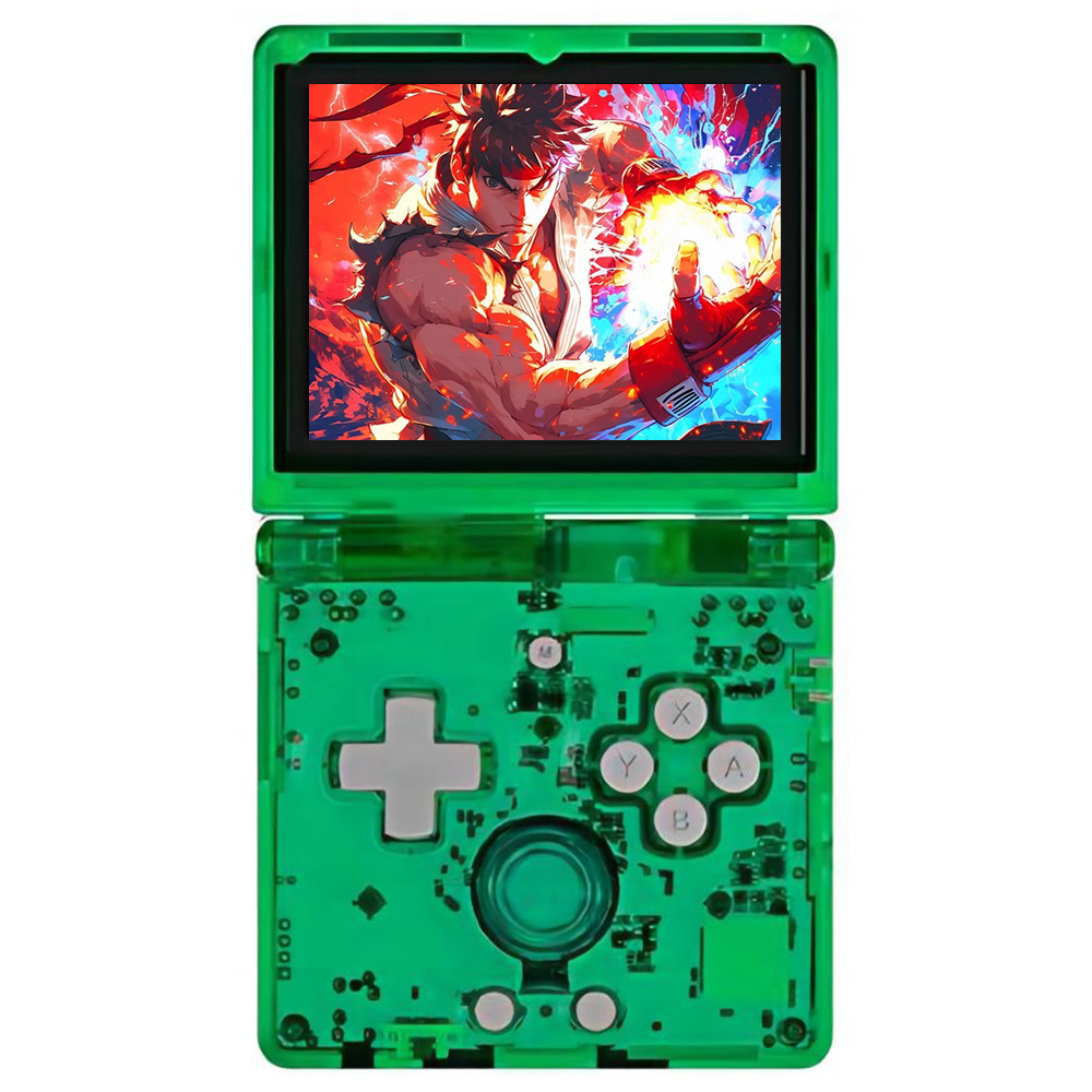 ANBERNIC RG35XXSP Flip Game Console, 64GB, 30+Emulators, 3.5inch IPS Screen, HDMI Out,  Multimedia Apps, 8H Autonomy, 5G Wifi Bluetooth, Hall Magnetic Switch, Moonlight Streaming - Transparent Green