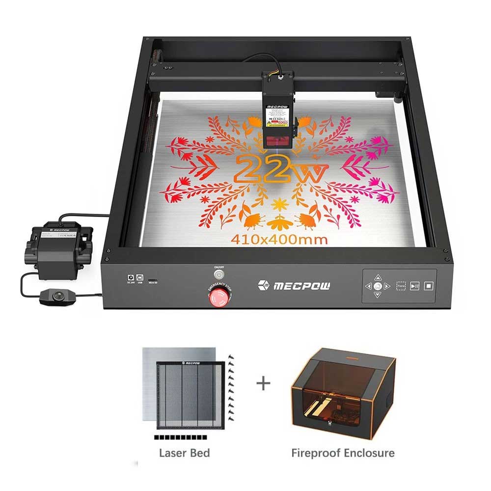 Mecpow X4 22W Laser Engraver Cutter + FC1 Fireproof Enclosure + Laser Bed