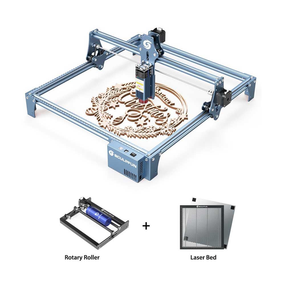 SCULPFUN S9 5.5W Laser Engraver + Laser Bed + Rotary Roller