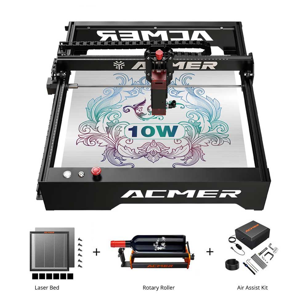 

ACMER P1 10W Laser Engraver + M2 Laser Rotary Roller + E10 Laser Bed + C4 Air Assist Kit