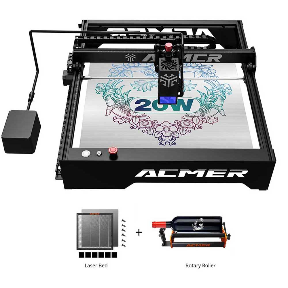 ACMER P1 Pro 20W Laser Engraver + M2 Laser Rotary Roller + E10 Laser Bed