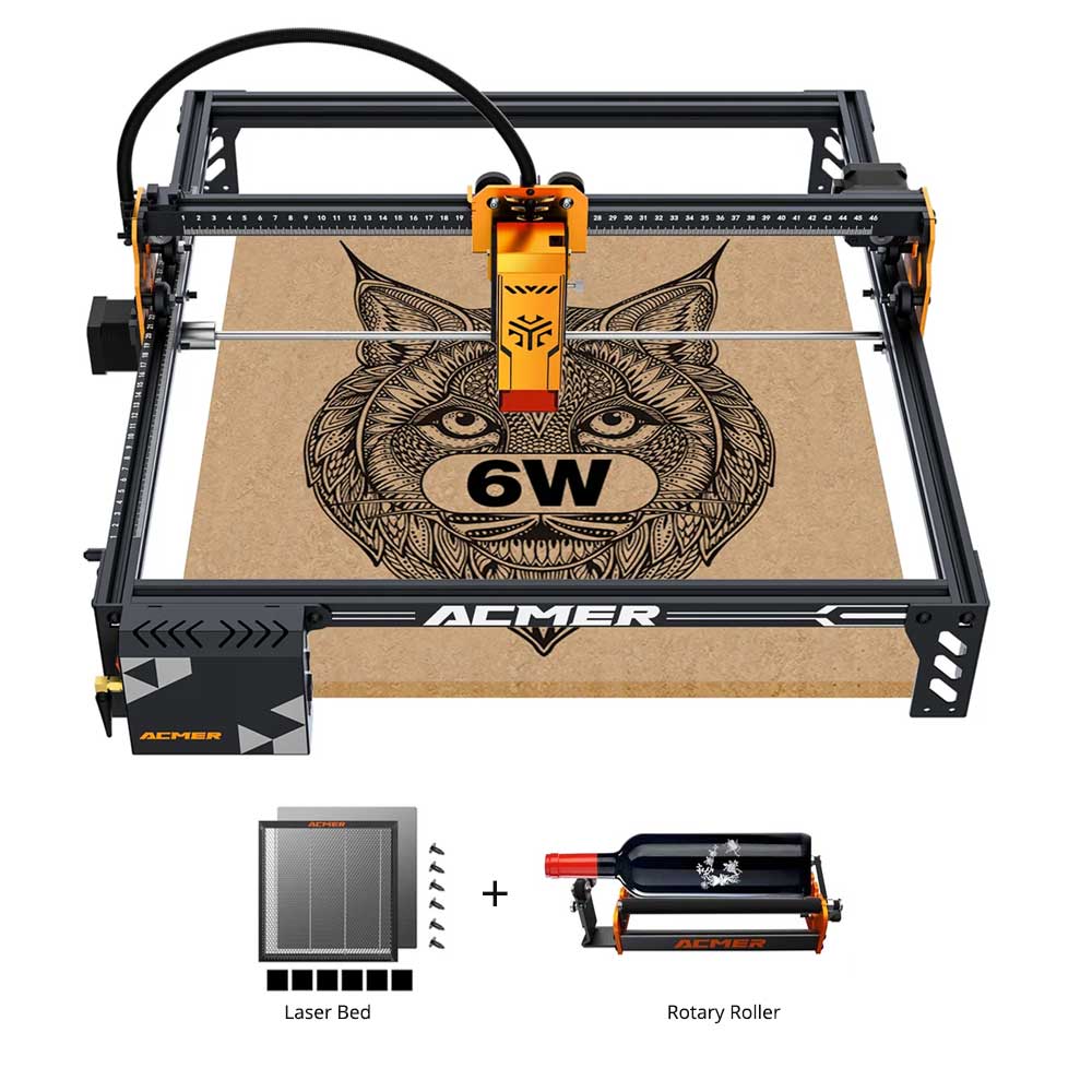 

ACMER P1 S Pro 6W Laser Engraver + Laser Bed + Rotary Roller