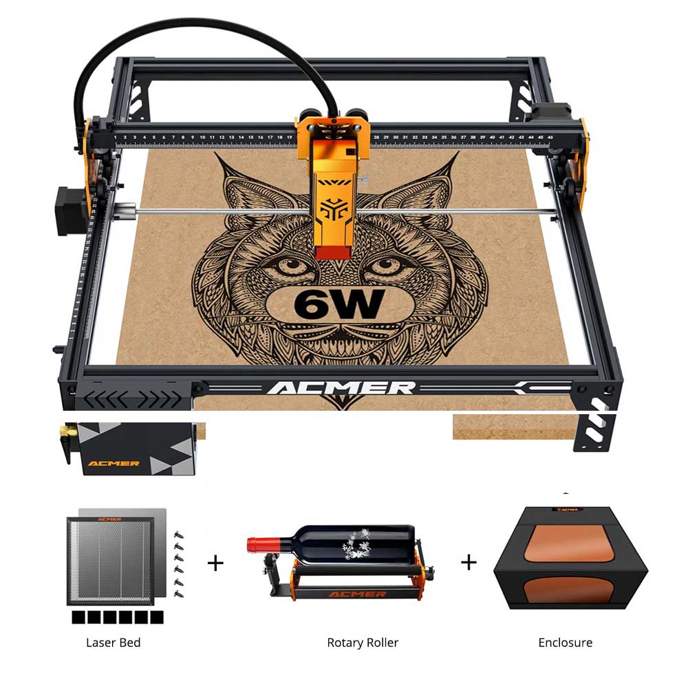 

ACMER P1 S Pro 6W Laser Engraver + E10 Laser Bed + C4 Air Assist Kit + R10 Fireproof Enclosure