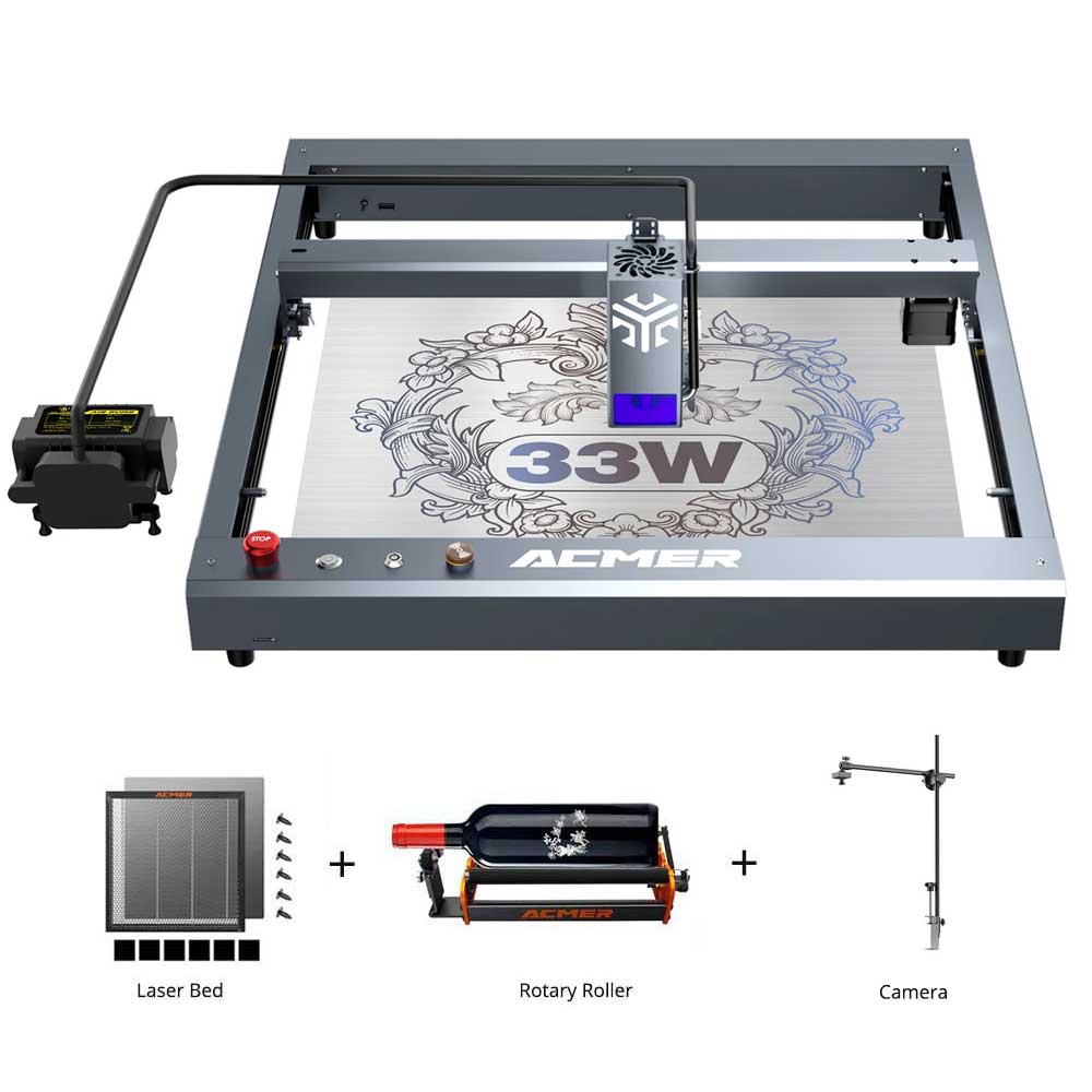 

ACMER P2 33W Laser + M2 Laser Rotary Roller + E10 Laser Bed + A500 Laser Camera