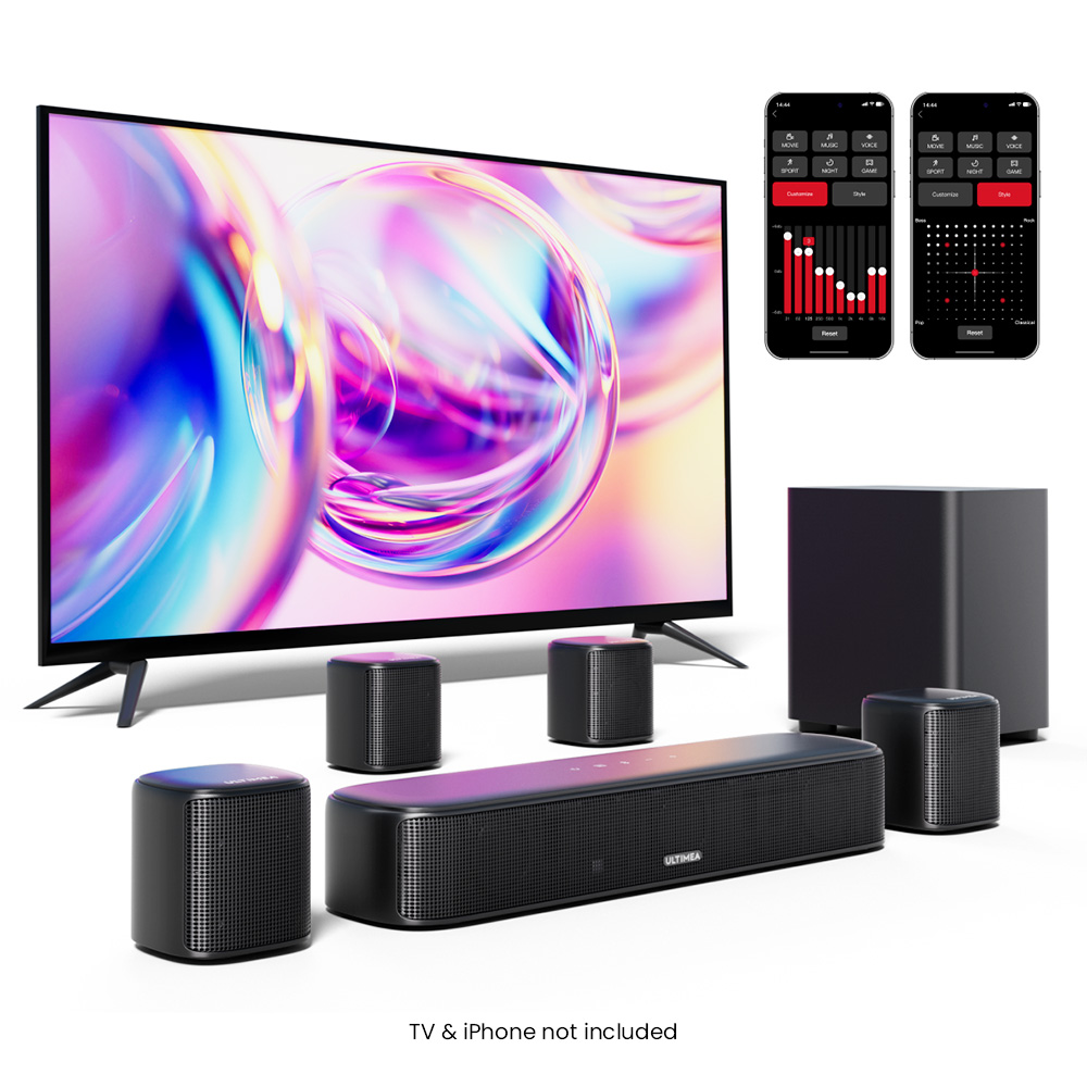 Ultimea Aura A40 7.1 Soundbar Subwoofer Speaker Kit, 7.1 Channel, App Control, 10 Bands Equalizer Settings, 121 Preset EQ Matrices, Bluetooth 5.3, 330W Peak Power