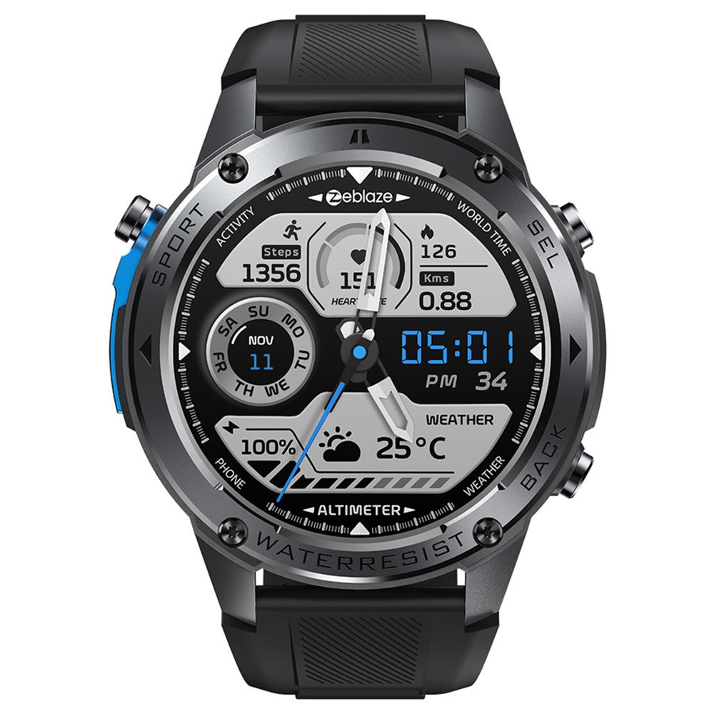 Zeblaze Stratos 2 Ultra Outdoor Smartwatch, 1.43'' Screen, Sleep Health Monitoring, 170+ Sport Modes, 6 Positioning System - Black