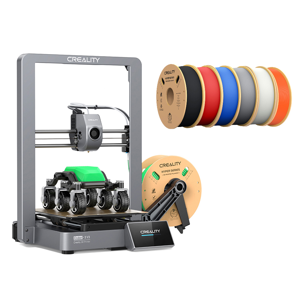 Creality Ender-3 V3 3D Printer + 6Pcs Creality Hyper PLA Filament - Black+Red+Blue+Grey+White+Orange