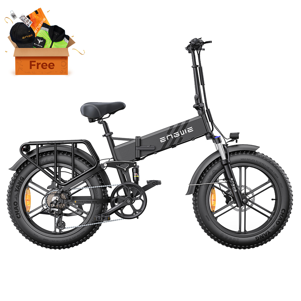 

ENGWE ENGINE Pro 2.0 Folding Electric Bike, 20*4.0 Inch Fat Tire, 75Nm Torque, 52V 16Ah Battery, 25km/h Max Speed, 100km Range, Shimano 8-speed, Hydraulic Disc Brakes, Full Suspension - Black