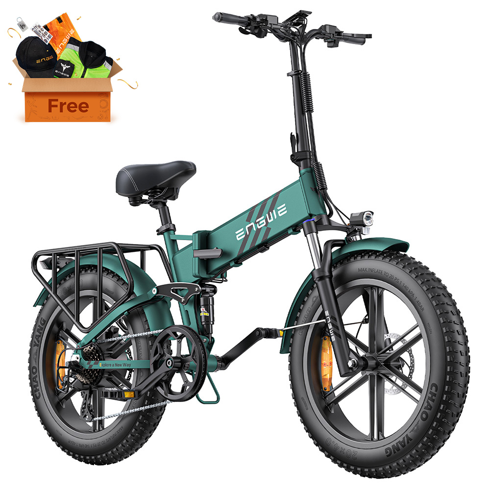 

ENGWE ENGINE Pro 2.0 Folding Electric Bike, 20*4.0 Inch Fat Tire, 75Nm Torque, 52V 16Ah Battery, 25km/h Max Speed, 100km Range, Shimano 8-speed, Hydraulic Disc Brakes, Full Suspension - Green