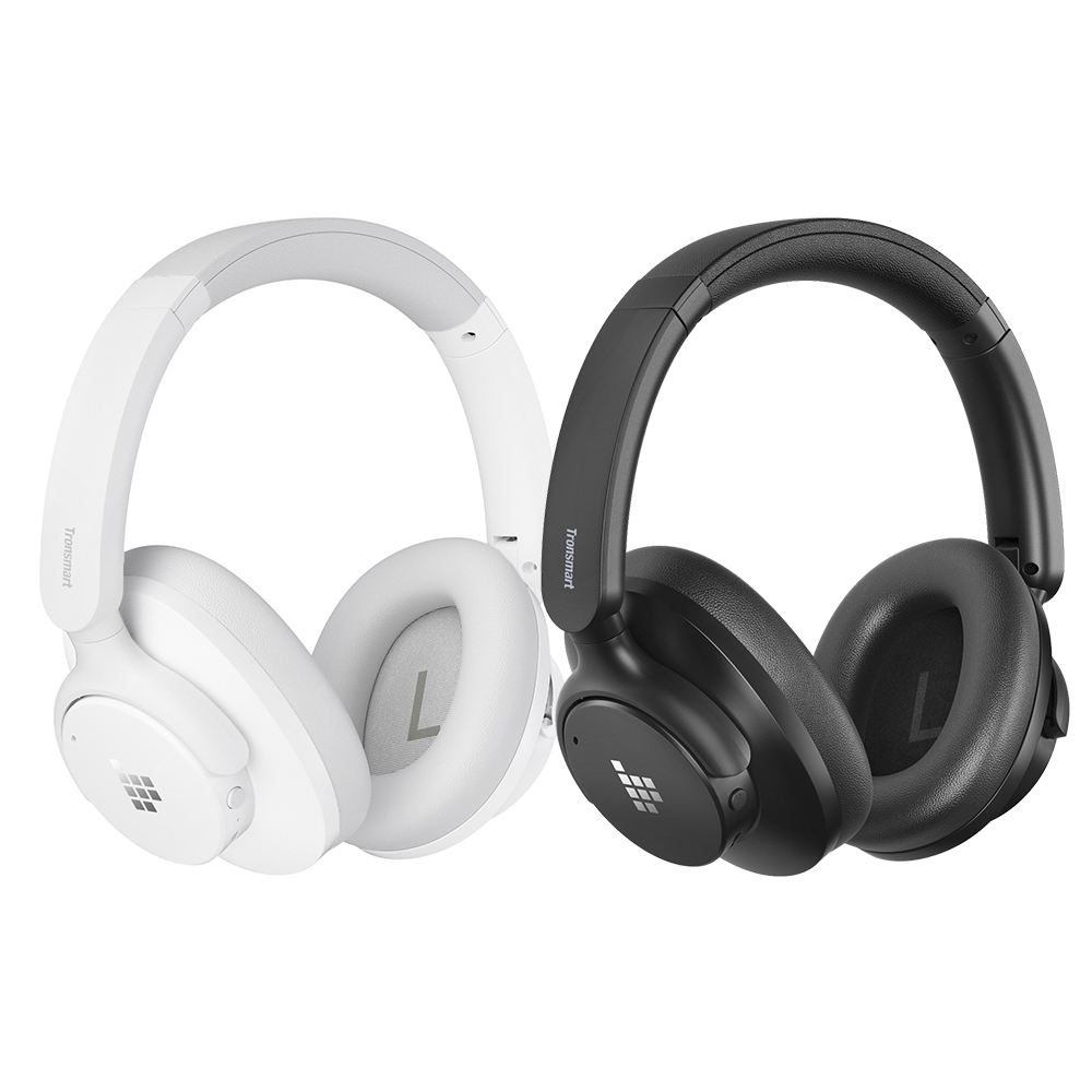 

2pcs Tronsmart SOUNFII Q20S Hybrid ANC Headphones, Bluetooth 5.3, Hybrid Active Noise Cancellation, 60 Hours Playtime, Hi-Res Audio, 90° Swiveling Earpads, Pair with 2 Devices, Tronsmart App Control - White + Black