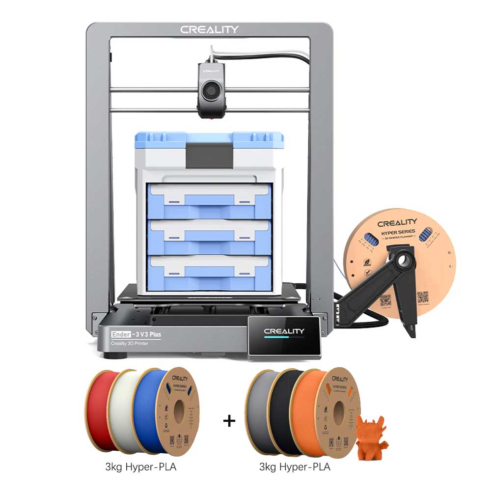 

Creality Ender-3 V3 Plus 3D Printer + 6kg Creality Hyper PLA Filament - Black+Red+Blue+Grey+White+Orange