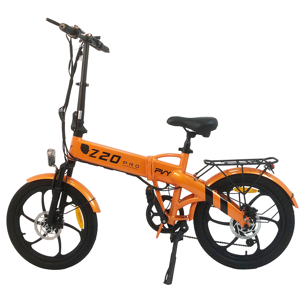 PVY Z20 Pro Electric Bike, 250W Hub Motor, 36V 10.4Ah Removable Battery, 20 Inch Tire, 25km/h Max Speed, 80-100km Range, Mechanical Disc Brake, Suspension Fork, Shimano 6-speed, LCD Display - Orange