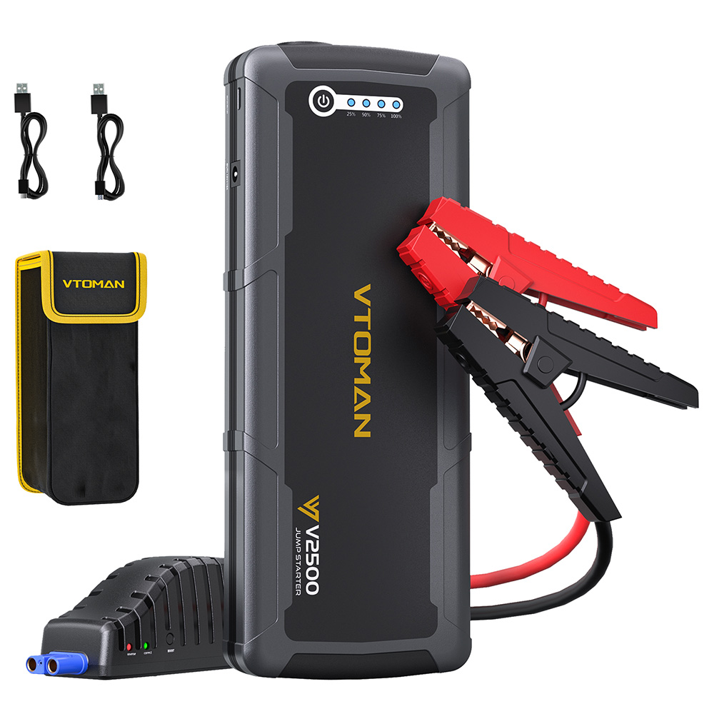 

VTOMAN V2500 2500A Car Jump Starter, 15V DC Port, 3 LED Flashlight Modes, 12V Car Up to 8.0L Gas or 6.0L Diesel Engine