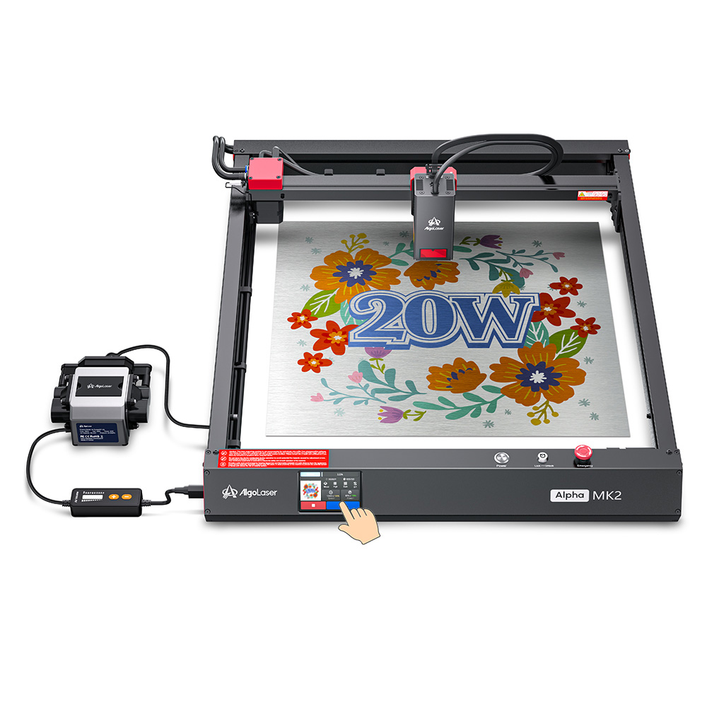 AlgoLaser Alpha MK2 20W Laser Engraver, 20,000mm/min, Snap and Engrave via Smart Screen, Power Failure Recovery, Cut 20mm Plywood, 5G Wifi, APP Control, 7 Safety Protections, Air Assit Kit, 400*410mm (157.5*161.4inch)