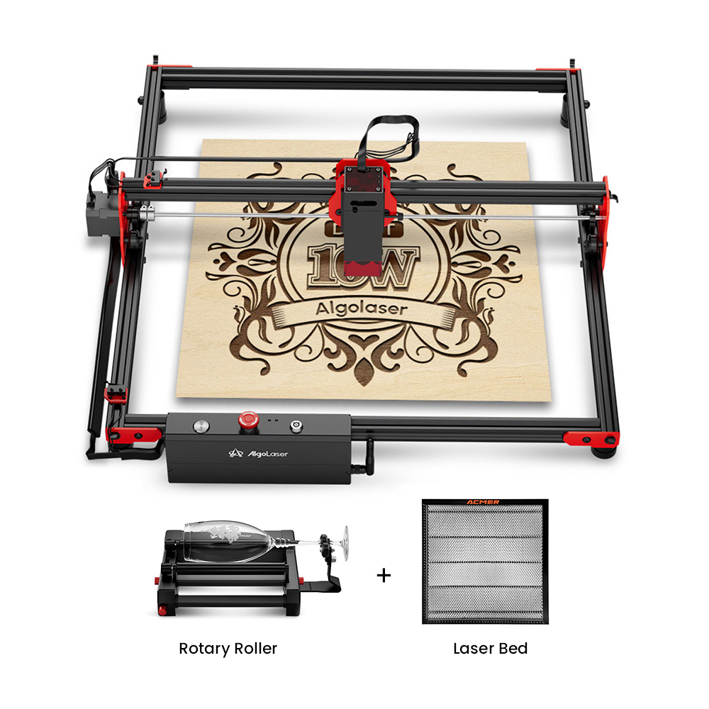 AlgoLaser DIY KIT 10W Laser Engraver + Laser Bed + Rotary Roller