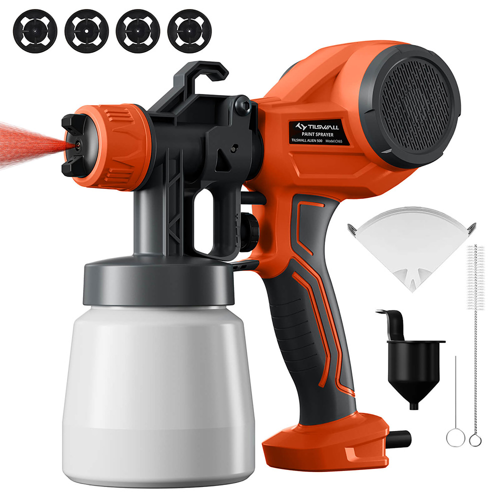 

Tilswall Alien 500W Paint Sprayer with 3 Spray Patterns & 3 Nozzles Sizes, Max 550ml/min Spray Speed, Orange