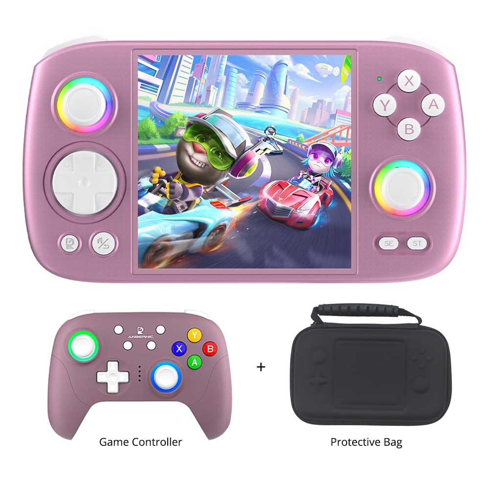 

ANBERNIC RG Cube Game Console 128GB TF Card with 4000+ Games Purple + RG P01 Game Controller Purple + Protective Bag