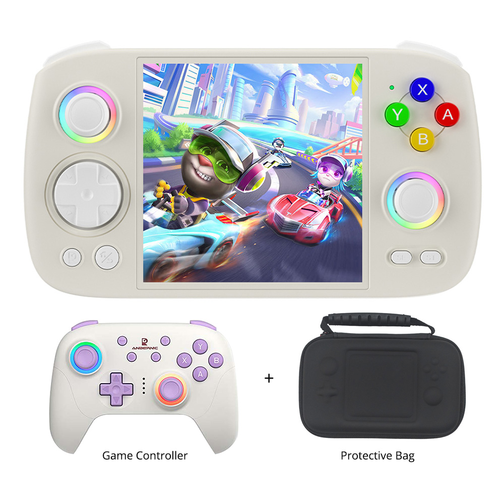 

ANBERNIC RG Cube Game Console 128GB TF Card with 4000+ Games White + RG P01 Game Controller Beige + Protective Bag