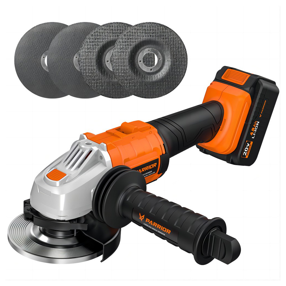 Parrior CAG12 20V Cordless Angle Grinder, with 4Ah Battery, 8500RPM Brushless Motor, Fast Charging, Adjustable Auxiliary Handle