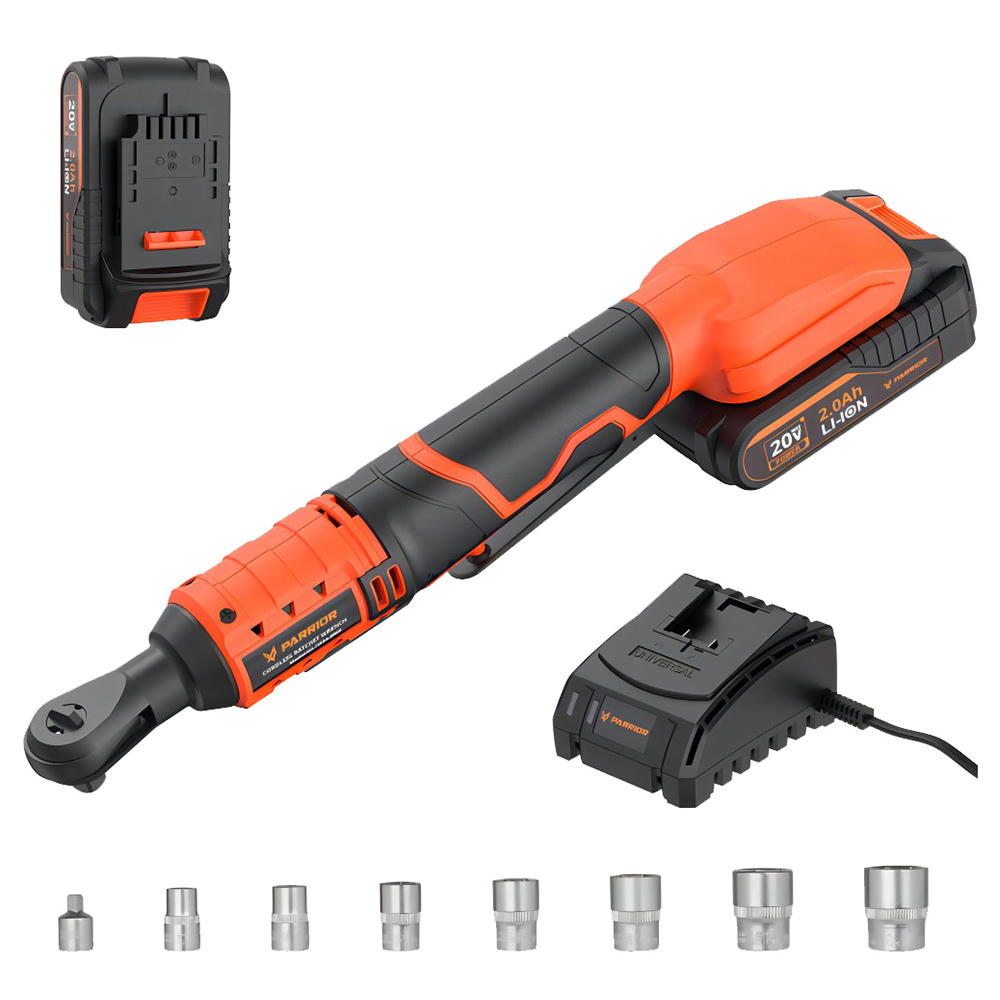 

Parrior IW44 20V Cordless Electric Ratchet Wrench, 60nm Max. Torque, 260RPM Speed, 20V Input Voltage, with 2000mAh Lithium Battery