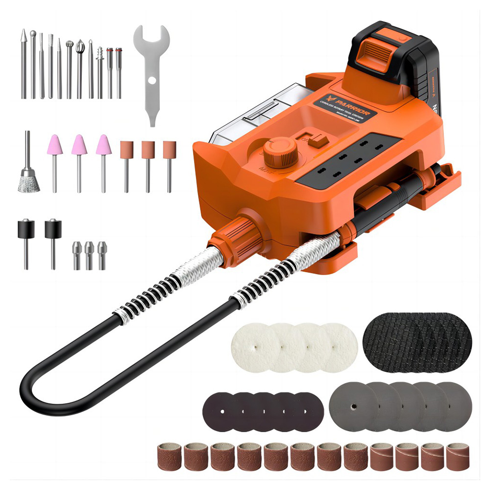 

Parrior MD07 20V Electric Cordless Rotary Tool Kit, with 2.0Ah Battery, Soft Shaft Handle & 56pcs Accessories, 5000-34000RPM Variable Speed