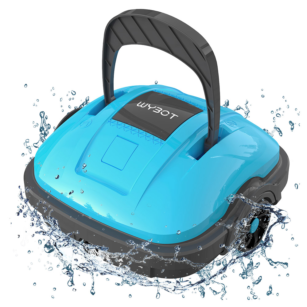 WYBOT WY1102 Cordless Pool Robot Vacuum, Dual Motor, Max 50min Runtime, Up to 525sq.ft, for Flat-bottom Pools, Blue