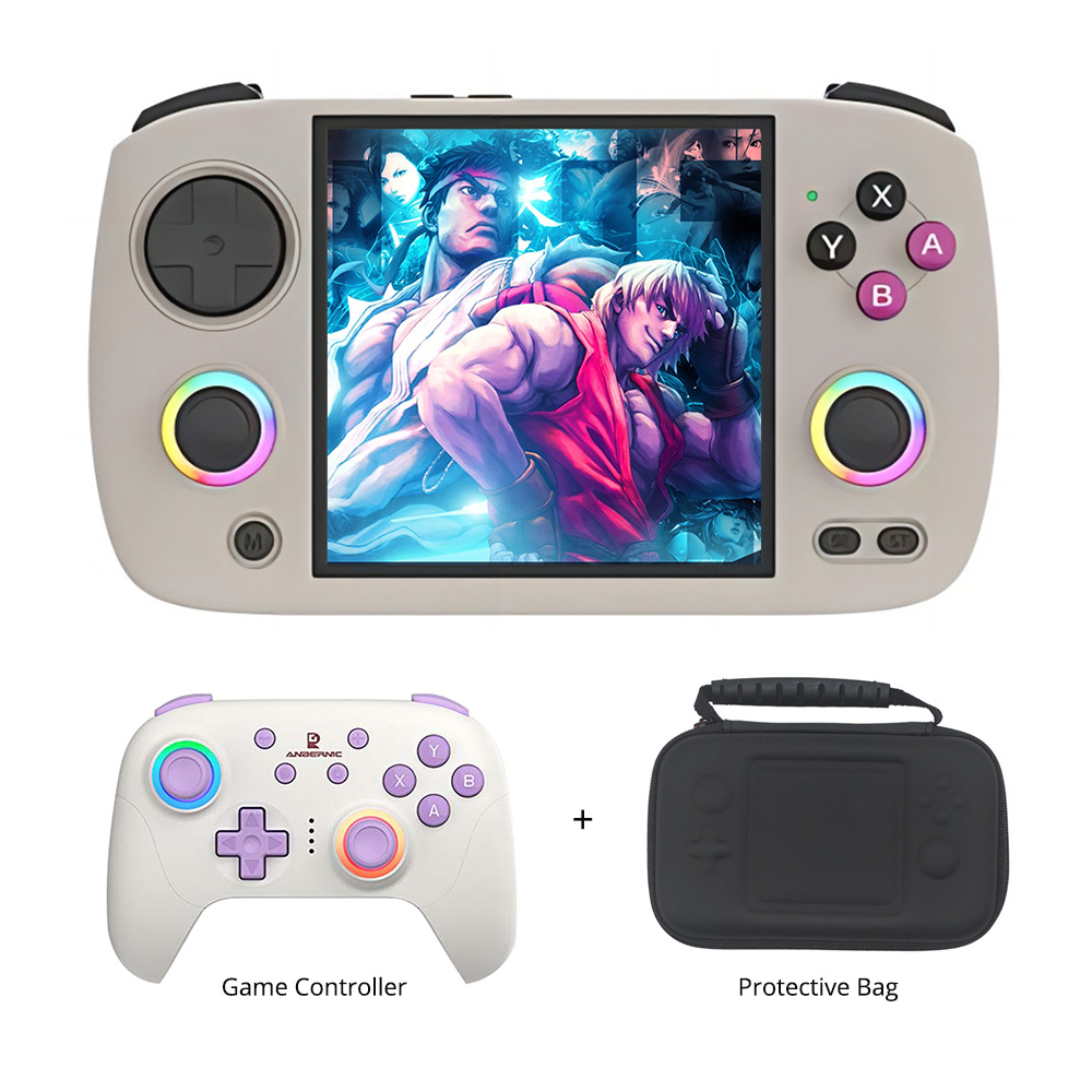 ANBERNIC RG CubeXX Game Console 32GB+64GB TF Card with 5000+ Games Grey + RG P01 Game Controller Beige + Protective Bag