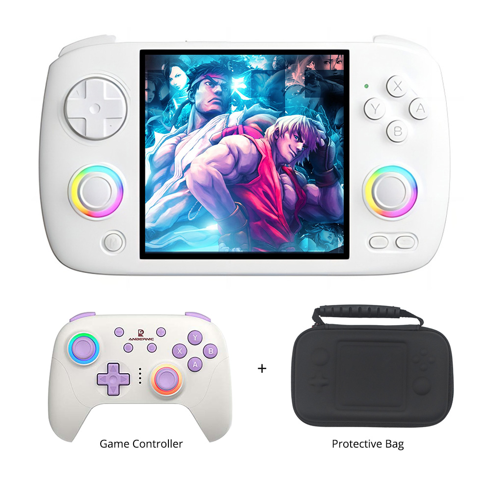 ANBERNIC RG CubeXX Game Console 32GB+64GB TF Card with 5000+ Games White + RG P01 Game Controller Beige + Protective Bag