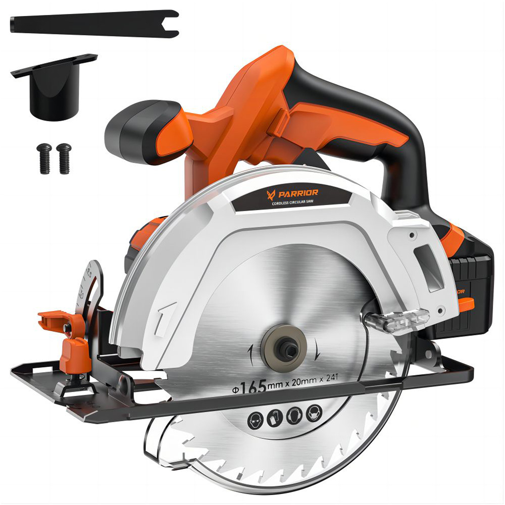 

Parrior CCS05 20V Cordless Circular Saw, with 4Ah Battery, 3500RPM Rotating Speed, Fasting Charging, Adjustable Cutting Depth 45°/90°