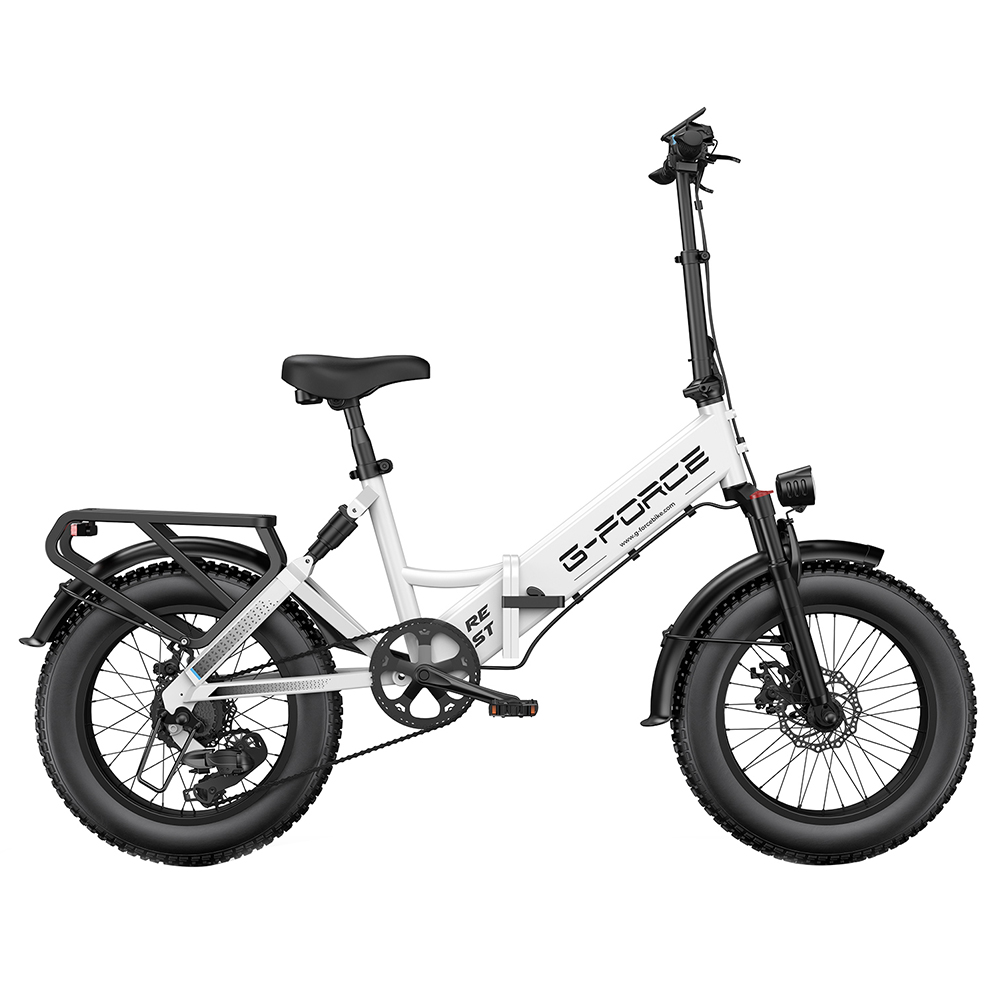 G-FORCE RE ST Electric Bike, 250W Motor, 48V 15.6AH Battery, 20*4-inch Fat Tires, 25km/h Max Speed, 80km Range, Hydraulic Disc Brakes, Dual Suspension, LCD Display - White