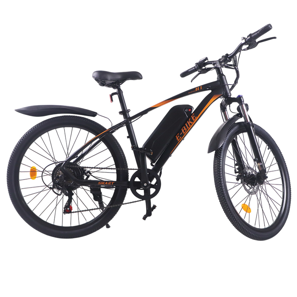 H1 Electric Bike, 500W Motor, 48V 8Ah Battery, 26*1.95-inch Tire, 25km/h Max Speed, 32km Range, Disc Brake, Suspension Front Fork, LCD Display - Orange