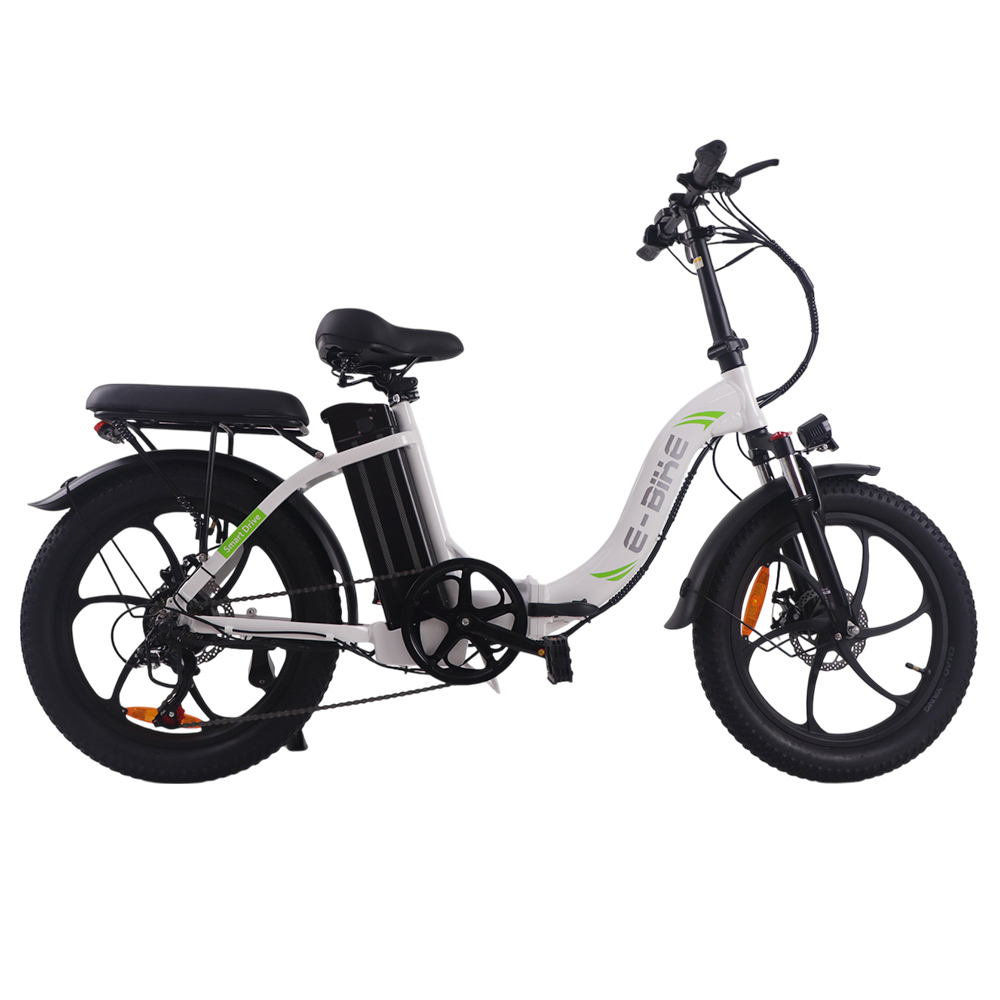 H4 Electric Bike, 350W Motor, 36V 16Ah Battery, 20*3.0-inch Tire, 25km/h Max Speed, 55km Range, Disc Brake, Suspension Front Fork, LCD Display - White