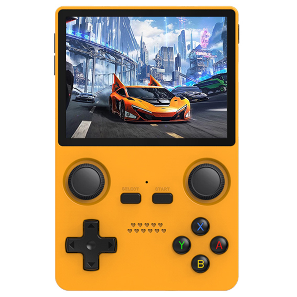 Powkiddy X35S Handheld Game Console, 3.5-inch IPS Screen, Open Source Linux System, 16GB + 128GB TF Card - Yellow