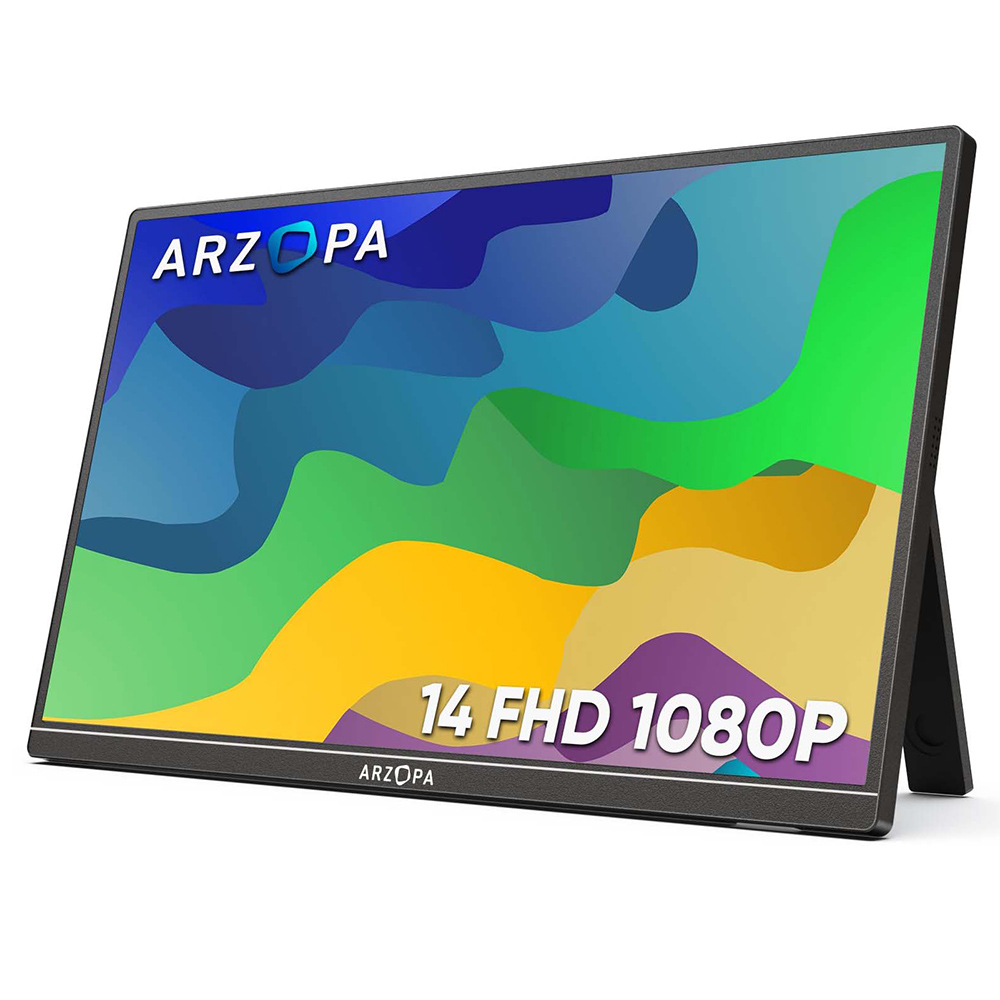 ARZOPA  A1S 14-inch Portable Monitor, 1920*1080 FHD 16:9 IPS Screen, 60Hz Refresh Rate, 1W*2 Built-in Speakers, 1*Mini HDMI, 2*Full Function Type-C, External Monitor for Laptop PC Phone Xbox PS4/5 Switch